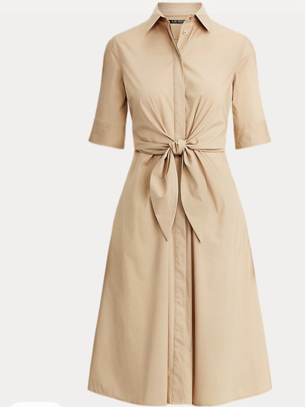 NWT Ralph Lauren Beige Tie-Front Midi Shirt Dress Size 8 - Picture 2 of 16